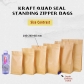 5 pcs Food Grade Quad Seal Kraft Bag With Zipper Paper Snack Packaging Bag Supplies